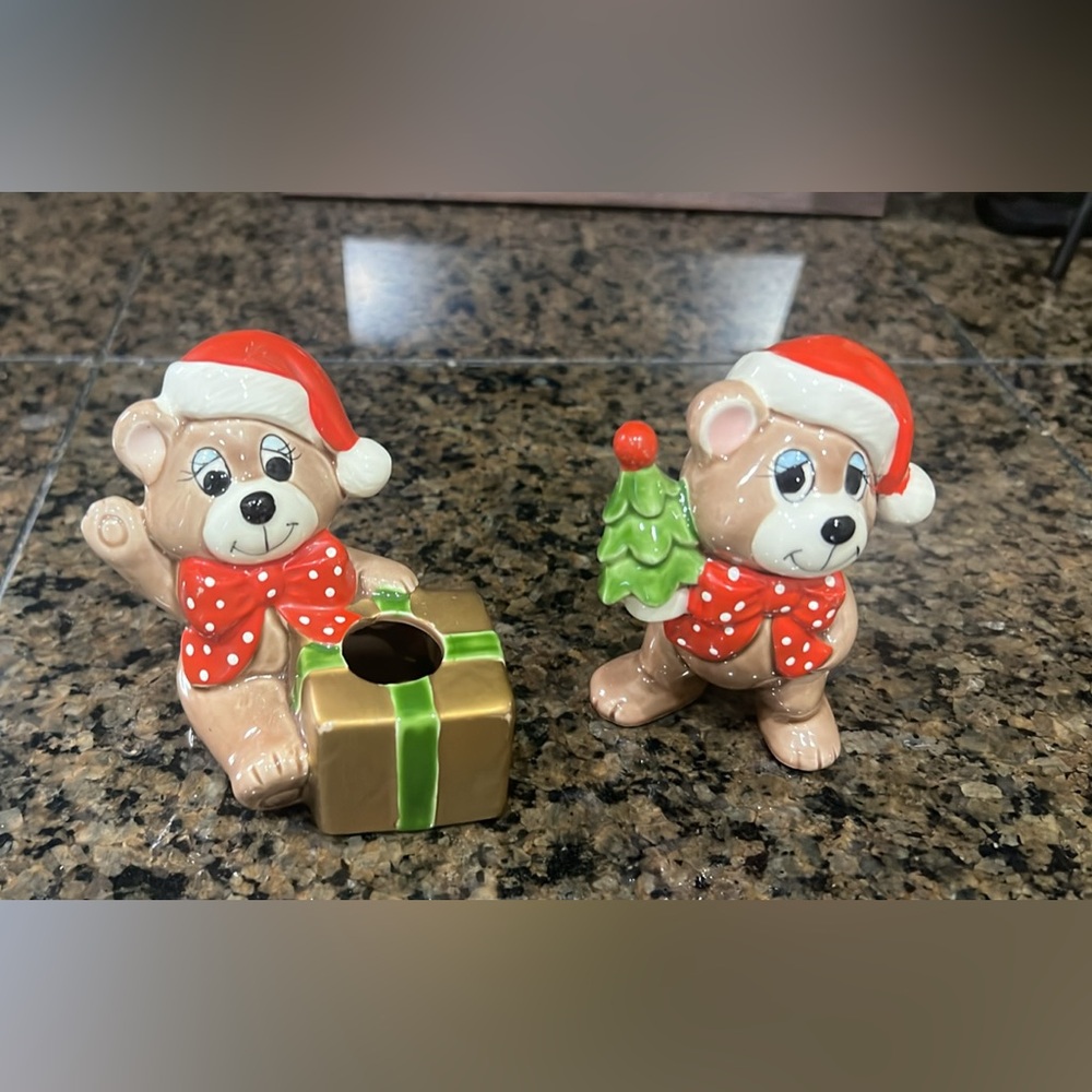 Vintage Festive Ceramic Christmas Bear Set by Erika